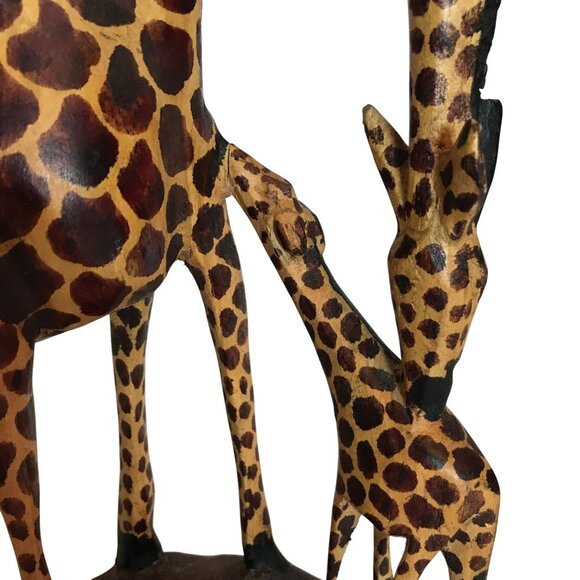 Handcrafted Wooden Giraffe & Baby Sculpture 12" - Picture 5 of 14
